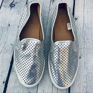 JCrew | Metallic Silver Perforated Slip On